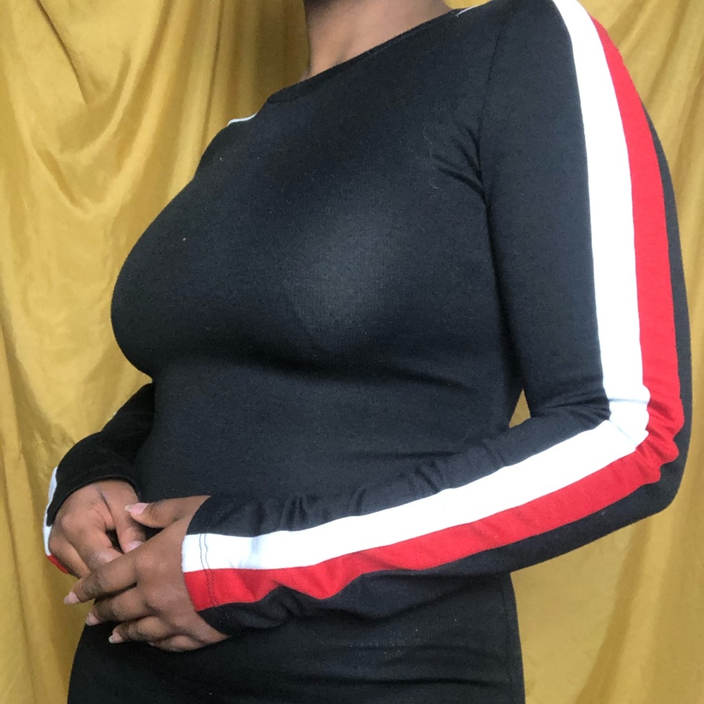 Zara bodycon dress with striped sleeves